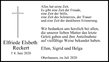 Traueranzeige von Elfriede Elsbeth Reckert von WVW Anzeigenblätter