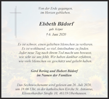 Traueranzeige von Elsbeth Bädorf von WVW Anzeigenblätter