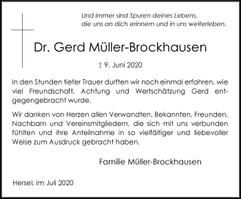 Traueranzeige von Gerd Müller-Brockhausen von WVW Anzeigenblätter
