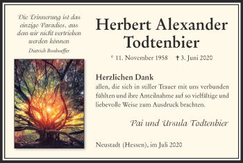 Traueranzeige von Herbert Alexander Todtenbier von WVW Anzeigenblätter