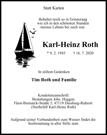 Traueranzeige von Karl-Heinz Roth von WVW Anzeigenblätter