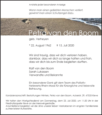 Traueranzeige von Petra van den Boom von WVW Anzeigenblätter