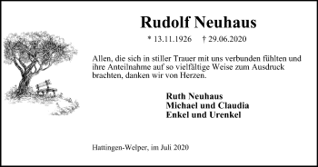 Traueranzeige von Rudolf Neuhaus von WVW Anzeigenblätter