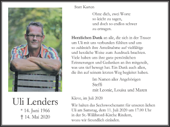 Traueranzeige von Uli Lenders von WVW Anzeigenblätter