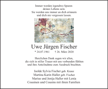 Traueranzeige von Uwe Jürgen Fischer von WVW Anzeigenblätter
