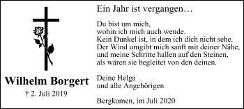 Traueranzeige von Wilhelm Borgert von WVW Anzeigenblätter