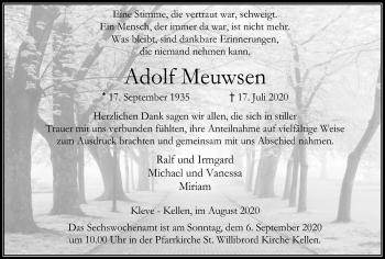 Traueranzeige von Adolf Meuwsen von WVW Anzeigenblätter