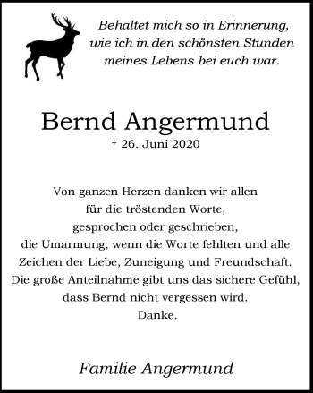 Traueranzeige von Bernd Angermund von WVW Anzeigenblätter