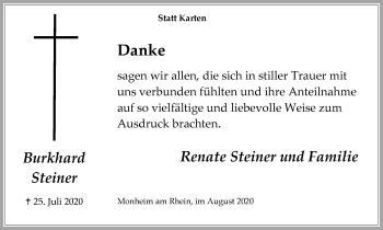 Traueranzeige von Burkhard Steiner von WVW Anzeigenblätter