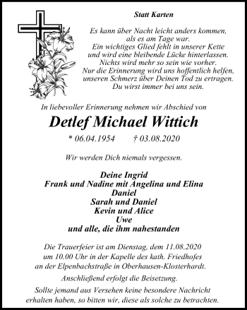 Traueranzeige von Detlef Michael Wittich von WVW Anzeigenblätter