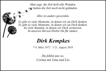 Traueranzeige von Dirk Kempkes von WVW Anzeigenblätter