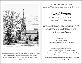 Traueranzeige von Gerd Paffen von WVW Anzeigenblätter