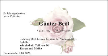 Traueranzeige von Günter Beiß von WVW Anzeigenblätter