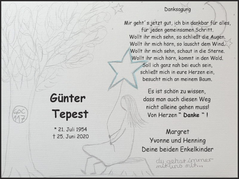  Traueranzeige für Günter Tepest vom 22.08.2020 aus WVW Anzeigenblätter