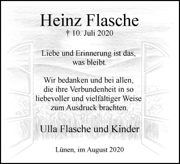 Traueranzeige von Heinz Flasche von WVW Anzeigenblätter