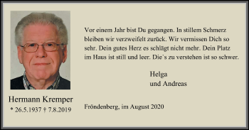 Traueranzeige von Hermann Kremper von WVW Anzeigenblätter