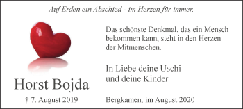 Traueranzeige von Horst Bojda von WVW Anzeigenblätter
