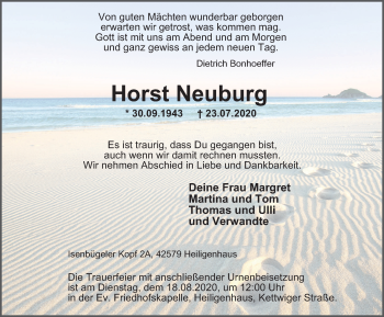 Traueranzeige von Horst Neuburg von WVW Anzeigenblätter