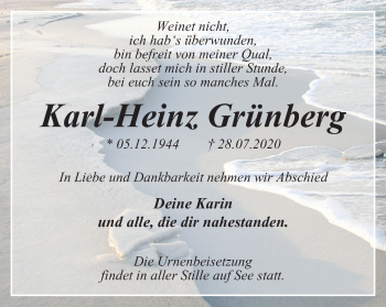 Traueranzeige von Karl-Heinz Grünberg von WVW Anzeigenblätter