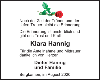 Traueranzeige von Klara Hannig von WVW Anzeigenblätter