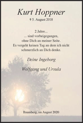Traueranzeige von Kurt Hoppner von WVW Anzeigenblätter