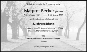 Traueranzeige von Margret Becker von WVW Anzeigenblätter