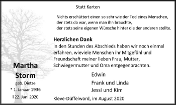 Traueranzeige von Martha Storm von WVW Anzeigenblätter