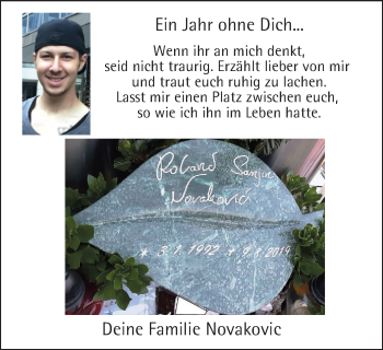 Traueranzeige von Roland Sanjin Novakovic von WVW Anzeigenblätter