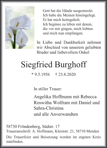 Traueranzeige von Siegfried Burghoff von WVW Anzeigenblätter