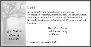 Traueranzeige von Sigrid Wildner von WVW Anzeigenblätter