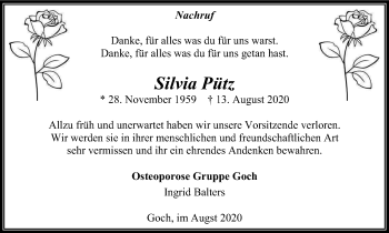 Traueranzeige von Silvia Pütz von WVW Anzeigenblätter