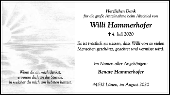 Traueranzeige von Willi Hammerhofer von WVW Anzeigenblätter