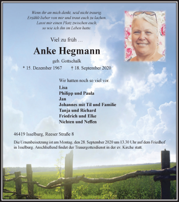 Traueranzeige von Anke Hegmann von WVW Anzeigenblätter