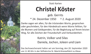 Traueranzeige von Christel Köster von WVW Anzeigenblätter