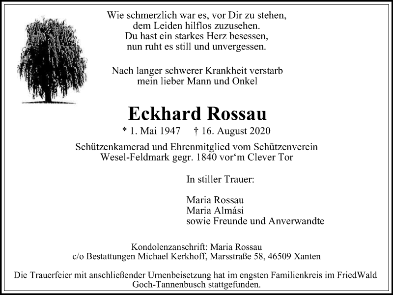  Traueranzeige für Eckhard Rossau vom 23.09.2020 aus WVW Anzeigenblätter