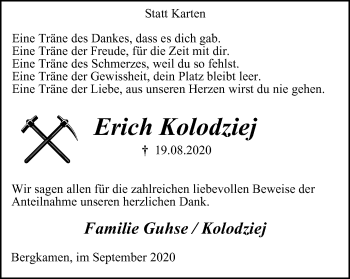 Traueranzeige von Erich Kolodziej von WVW Anzeigenblätter