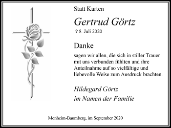 Traueranzeige von Gertrud Görtz von WVW Anzeigenblätter