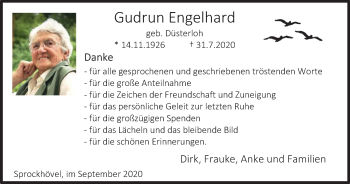 Traueranzeige von Gudrun Engelhard von WVW Anzeigenblätter