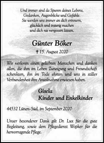 Traueranzeige von Günter Böker von WVW Anzeigenblätter