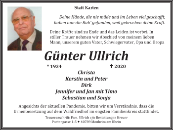 Traueranzeige von Günter Ullrich von WVW Anzeigenblätter
