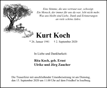 Traueranzeige von Kurt Koch von WVW Anzeigenblätter