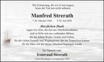 Traueranzeige von Manfred Strerath von WVW Anzeigenblätter
