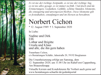 Traueranzeige von Norbert Cichon von WVW Anzeigenblätter