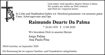 Traueranzeige von Raimundo Duarte Da Palma von WVW Anzeigenblätter