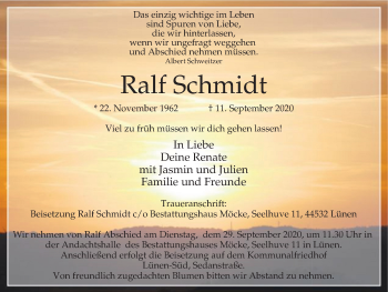 Traueranzeige von Ralf Schmidt von WVW Anzeigenblätter