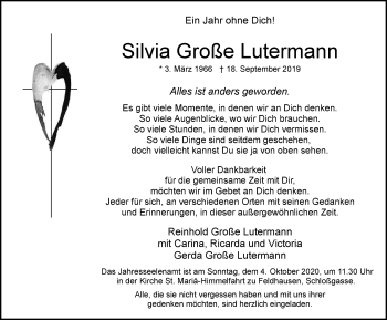 Traueranzeige von Silvia Große Lutermann von WVW Anzeigenblätter