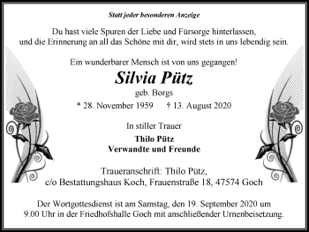 Traueranzeige von Silvia Pütz von WVW Anzeigenblätter