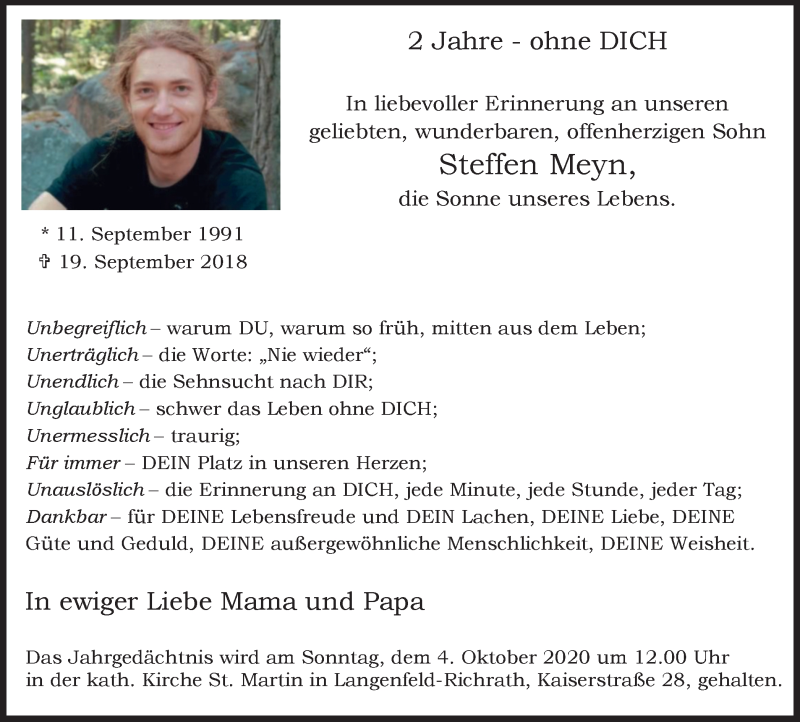  Traueranzeige für Steffen Meyn vom 19.09.2020 aus WVW Anzeigenblätter