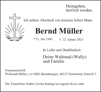 Traueranzeige von Bernd Müller von WVW Anzeigenblätter
