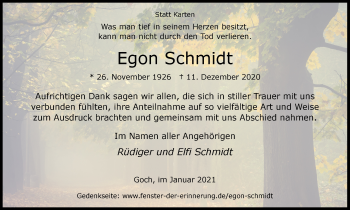 Traueranzeige von Egon Schmidt von WVW Anzeigenblätter